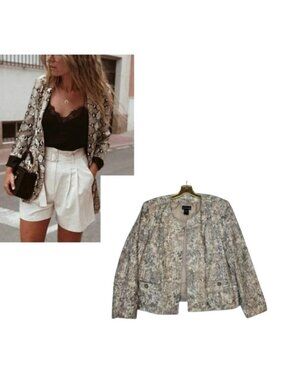Boxy Snakeprint Blazer Pockets Neutral Print  Size XL